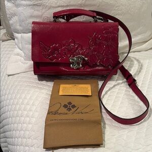 Patricia Nash Red Floral Embossed Leather Bag